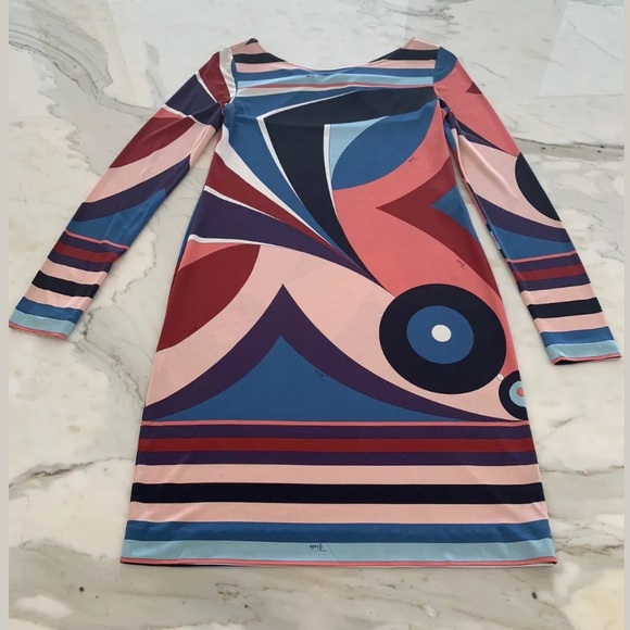 EMILIO PUCCI BLUE MULTI BACK BUCKLE DRESS SIZE IT 42 / US 8 - Picture 6 of 17